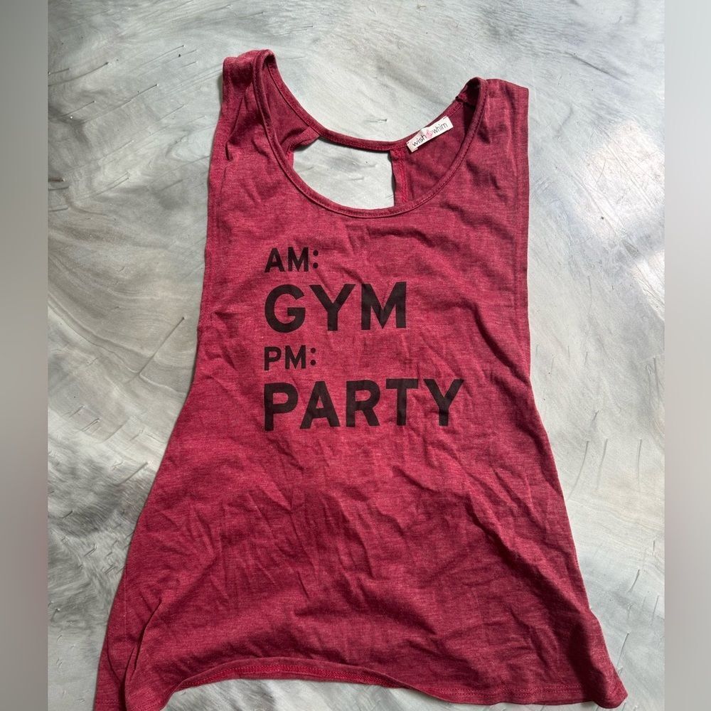 WISH & WHIM Open Crossback Party Gym Tank Top Dark Red Maroon Small